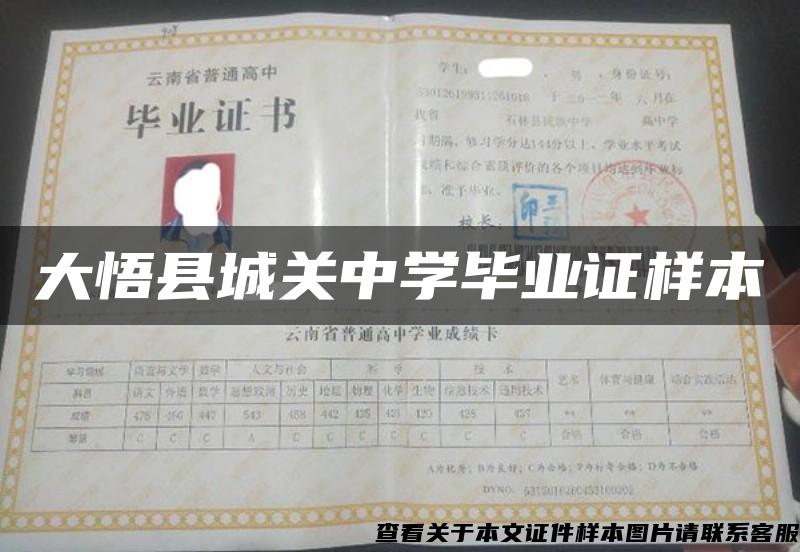 大悟县城关中学毕业证样本