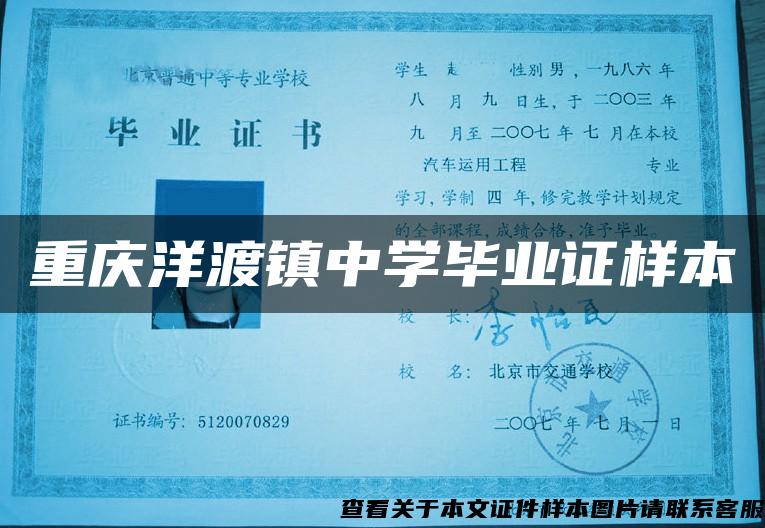 重庆洋渡镇中学毕业证样本