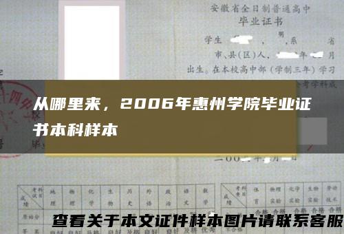 从哪里来，2006年惠州学院毕业证书本科样本