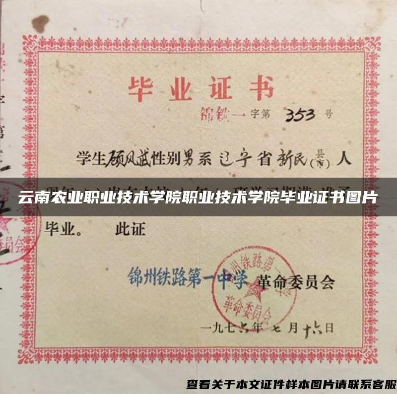 云南农业职业技术学院职业技术学院毕业证书图片