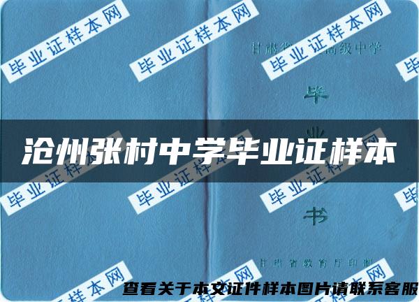 沧州张村中学毕业证样本