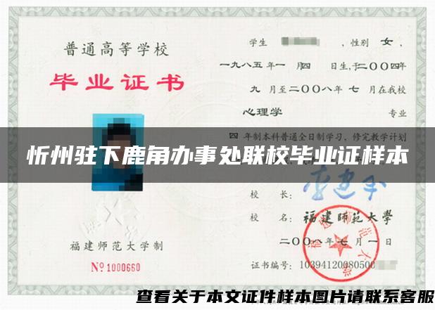 忻州驻下鹿角办事处联校毕业证样本