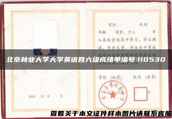 北京林业大学大学英语四六级成绩单编号:110530