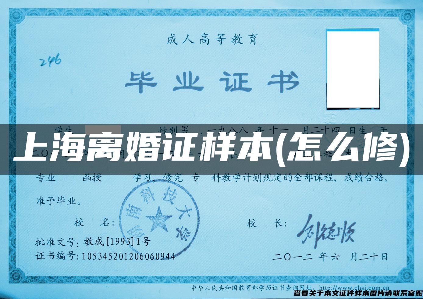 上海离婚证样本(怎么修)