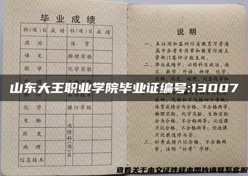 山东大王职业学院毕业证编号:13007