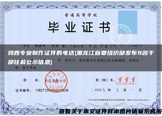 鸡西专业制作证件的电话(黑龙江省委组织部发布9名干部任前公示信息)
