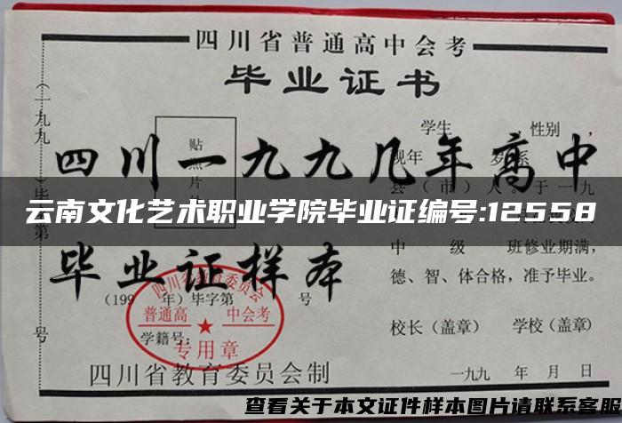 云南文化艺术职业学院毕业证编号:12558