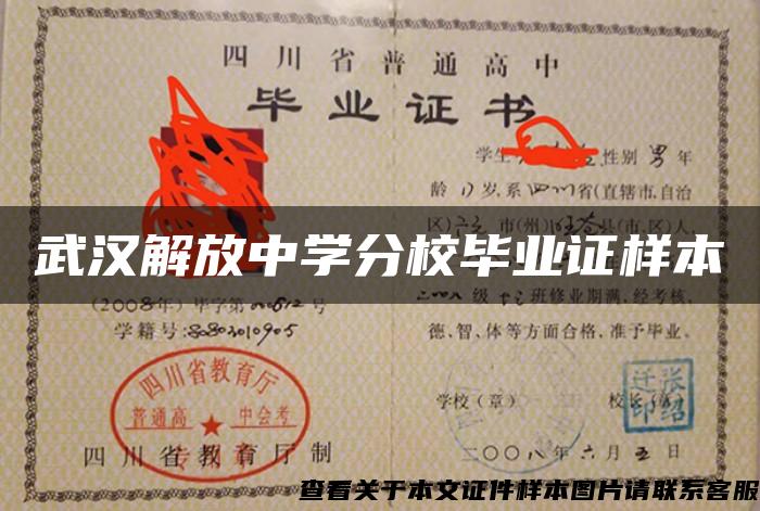 武汉解放中学分校毕业证样本