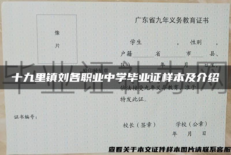 十九里镇刘各职业中学毕业证样本及介绍