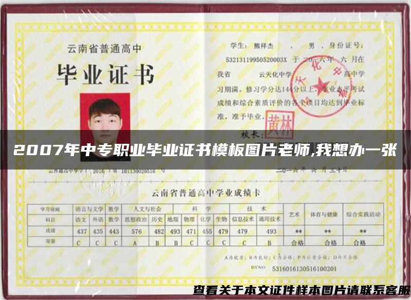 2007年中专职业毕业证书模板图片老师,我想办一张