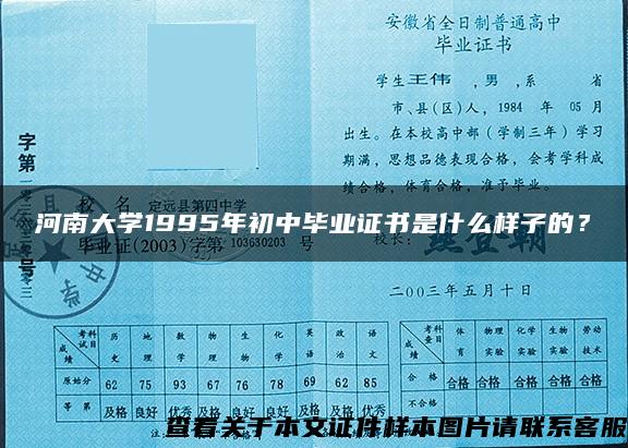 河南大学1995年初中毕业证书是什么样子的？