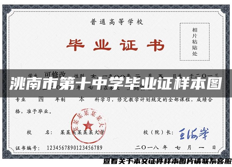 洮南市第十中学毕业证样本图