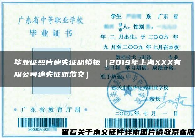 毕业证照片遗失证明模板（2019年上海XXX有限公司遗失证明范文）