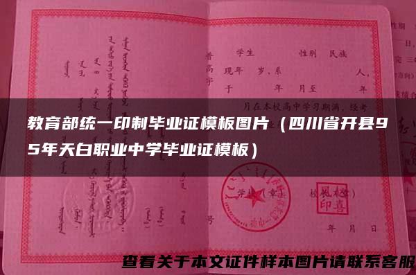 教育部统一印制毕业证模板图片（四川省开县95年天白职业中学毕业证模板）