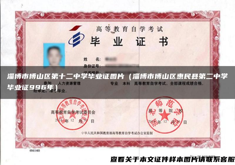 淄博市博山区第十二中学毕业证图片（淄博市博山区惠民县第二中学毕业证996年）