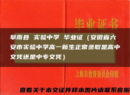 阜南县 实验中学 毕业证（安徽省六安市实验中学高一新生正常录取是高中文凭还是中专文凭）