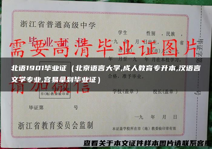 北语1901毕业证（北京语言大学,成人教育专升本,汉语言文学专业,容易拿到毕业证）