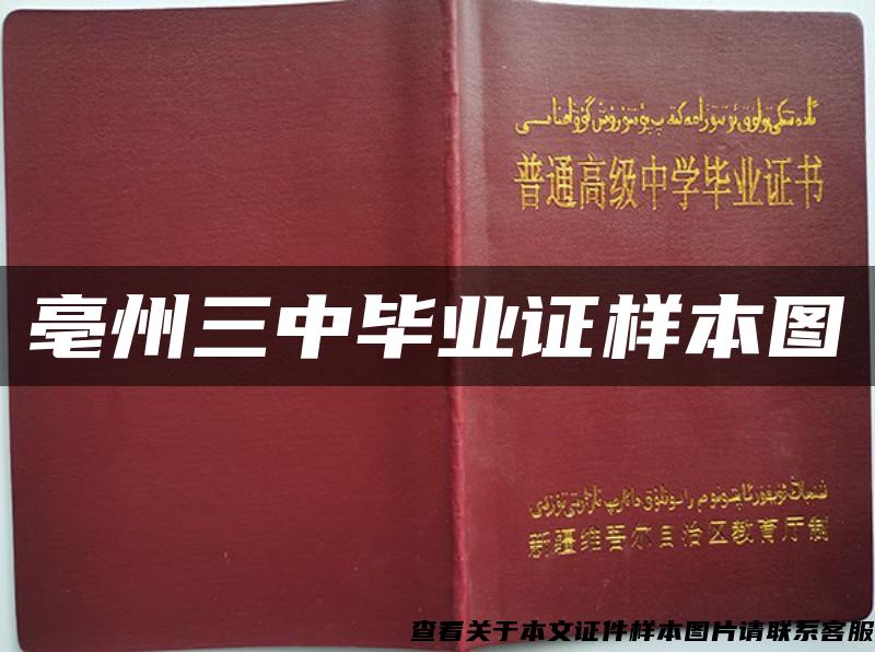 亳州三中毕业证样本图