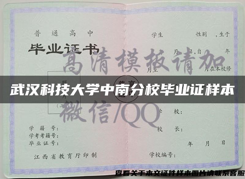武汉科技大学中南分校毕业证样本