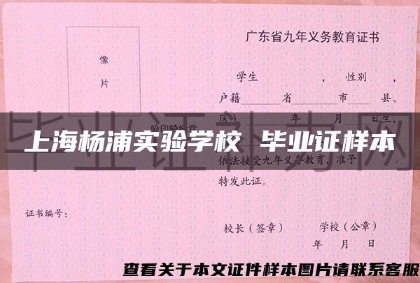 上海杨浦实验学校 毕业证样本