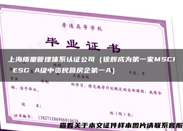 上海质量管理体系认证公司（徐辉成为第一家MSCI ESG A级中资民营房企第一A）