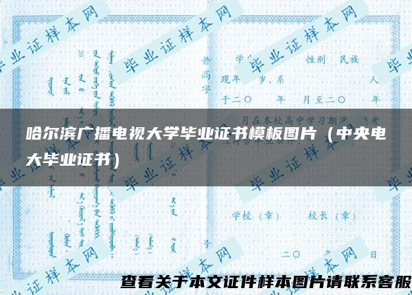 哈尔滨广播电视大学毕业证书模板图片（中央电大毕业证书）