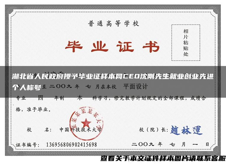 湖北省人民政府授予毕业证样本网CEO沈刚先生就业创业先进个人称号