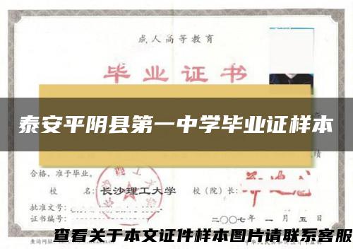 泰安平阴县第一中学毕业证样本