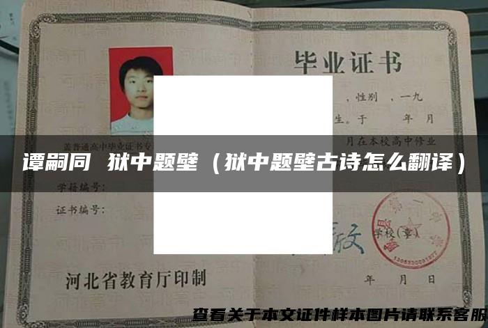 谭嗣同 狱中题壁（狱中题壁古诗怎么翻译）