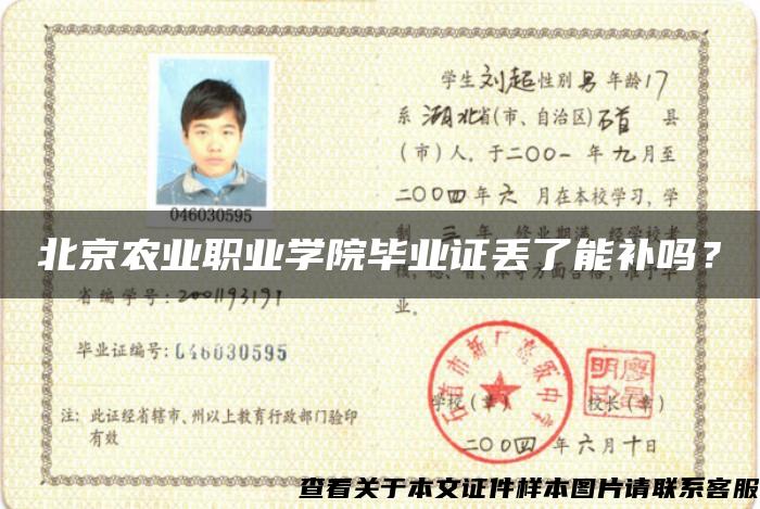 北京农业职业学院毕业证丢了能补吗？