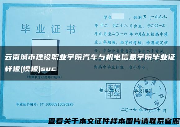 云南城市建设职业学院汽车与机电信息学院毕业证样板(模板)suc