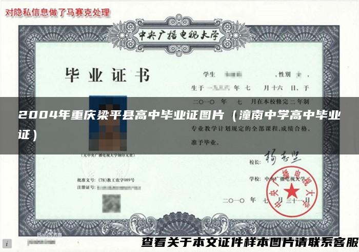 2004年重庆梁平县高中毕业证图片（潼南中学高中毕业证）