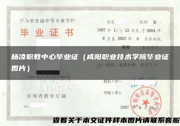杨凌职教中心毕业证（咸阳职业技术学院毕业证图片）