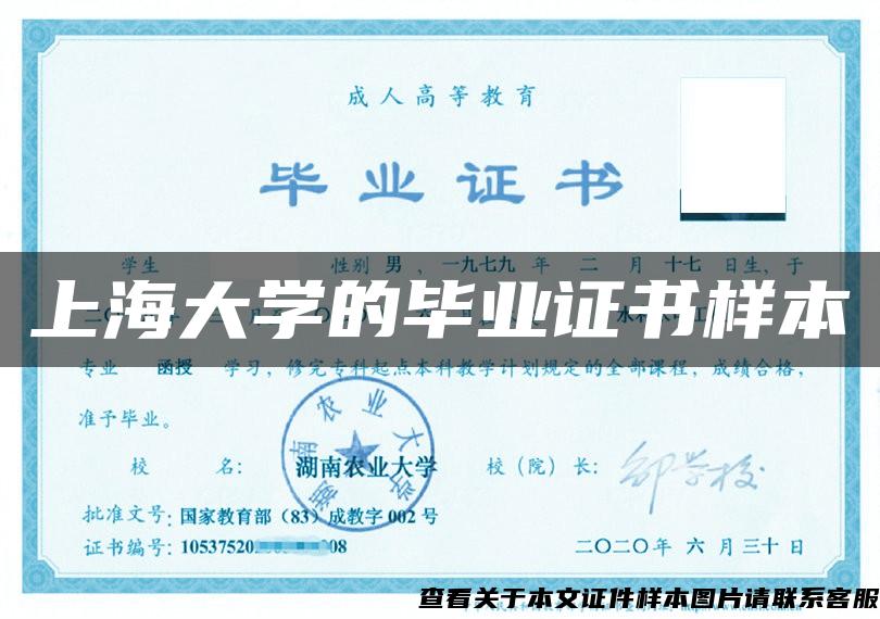 上海大学的毕业证书样本