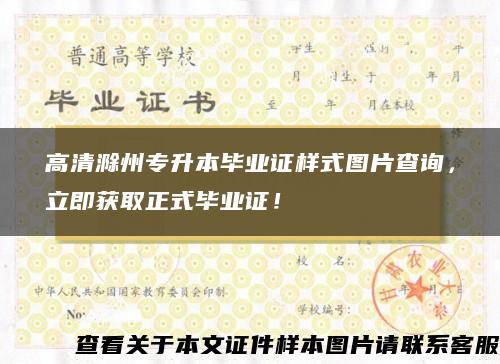 高清滁州专升本毕业证样式图片查询，立即获取正式毕业证！