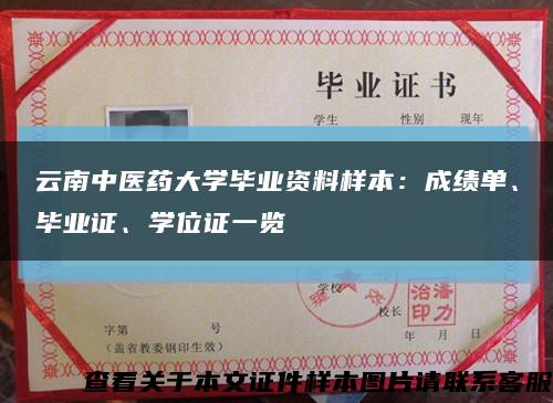 云南中医药大学毕业资料样本：成绩单、毕业证、学位证一览缩略图