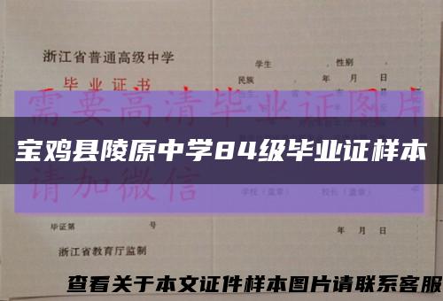 宝鸡县陵原中学84级毕业证样本缩略图