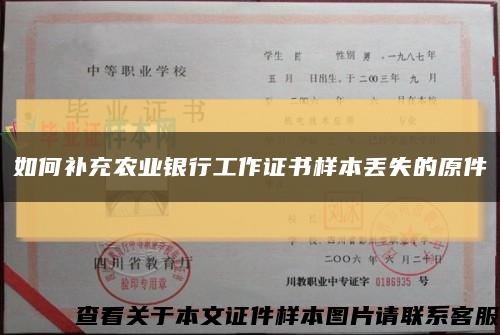 如何补充农业银行工作证书样本丢失的原件缩略图