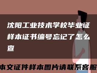 沈阳工业技术学校毕业证样本证书编号忘记了怎么查缩略图