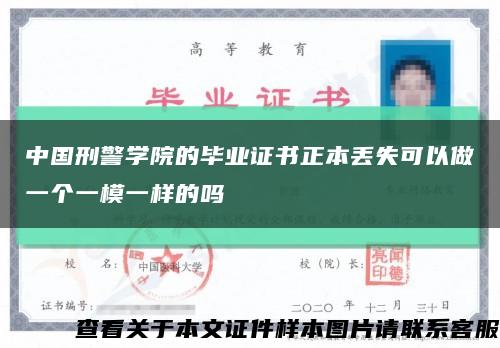 中国刑警学院的毕业证书正本丢失可以做一个一模一样的吗缩略图
