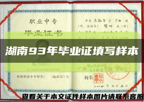 湖南93年毕业证填写样本缩略图