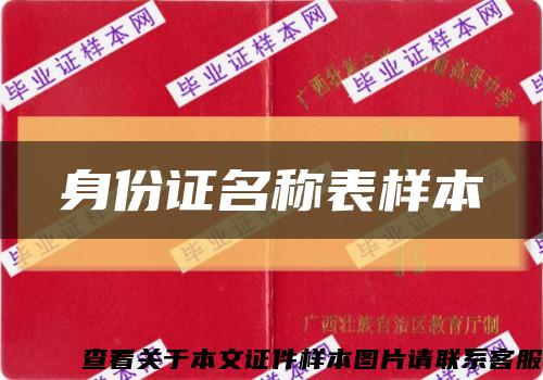 身份证名称表样本缩略图