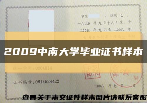 2009中南大学毕业证书样本缩略图