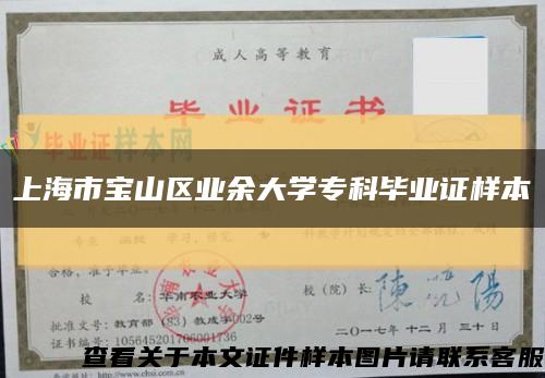 上海市宝山区业余大学专科毕业证样本缩略图
