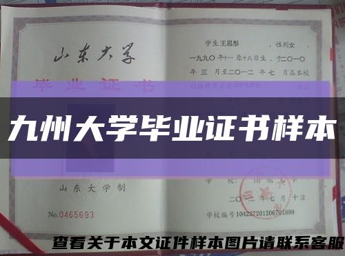 九州大学毕业证书样本缩略图