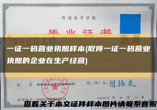一证一码营业执照样本(取得一证一码营业执照的企业在生产经营)缩略图
