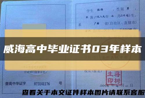 威海高中毕业证书03年样本缩略图