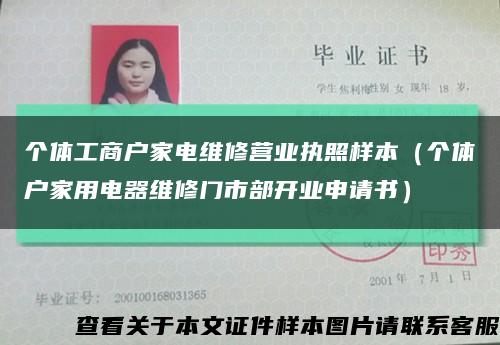 个体工商户家电维修营业执照样本（个体户家用电器维修门市部开业申请书）缩略图