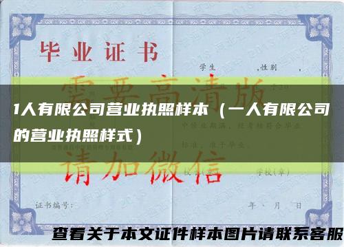 1人有限公司营业执照样本（一人有限公司的营业执照样式）缩略图