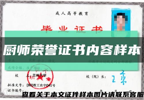 厨师荣誉证书内容样本缩略图